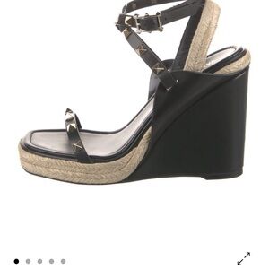 Valentino Rockstud Black Leather Espradrilles Wedge